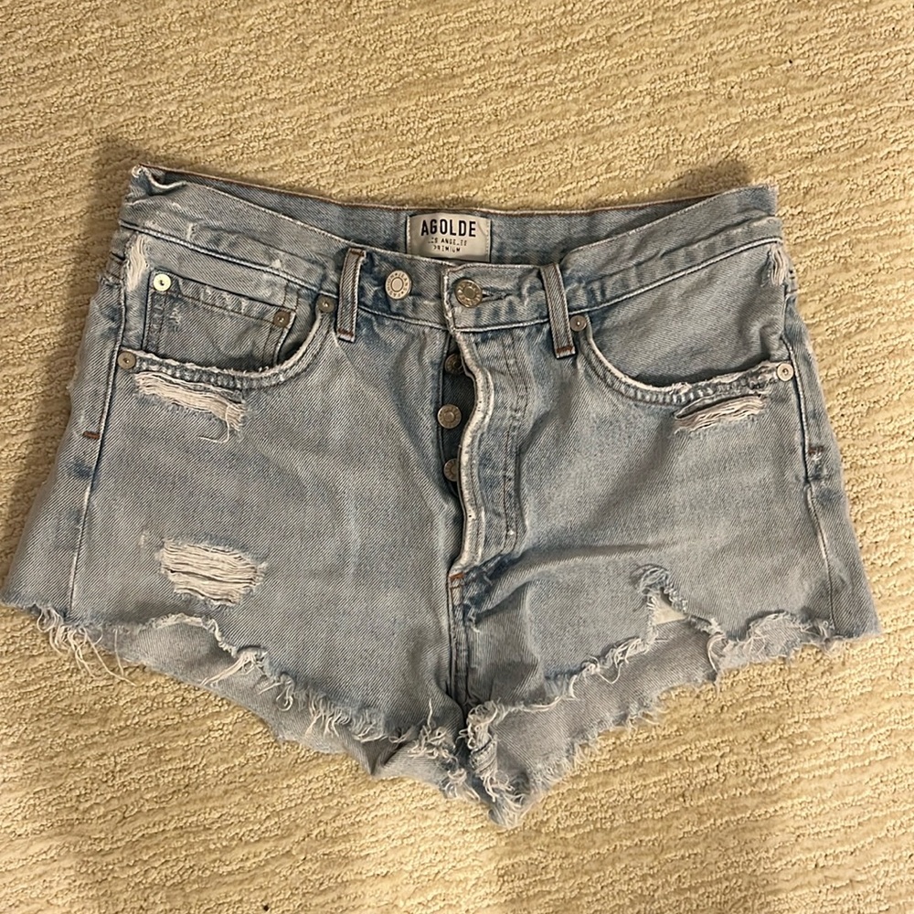 Agolde light wash denim shorts